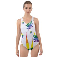 Marijuana Cannabis Rainbow Love Green Yellow Red White Leaf Cut-out Back One Piece Swimsuit by Mariart