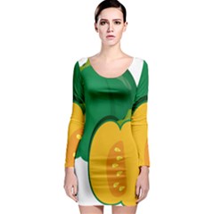 Pumpkin Peppers Green Yellow Long Sleeve Bodycon Dress by Mariart