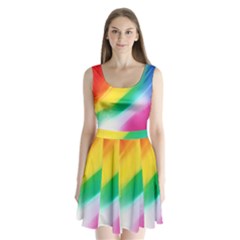 Red Yellow White Pink Green Blue Rainbow Color Mix Split Back Mini Dress 