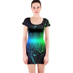 Space Galaxy Green Blue Black Spot Light Neon Rainbow Short Sleeve Bodycon Dress by Mariart