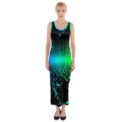 Space Galaxy Green Blue Black Spot Light Neon Rainbow Fitted Maxi Dress by Mariart
