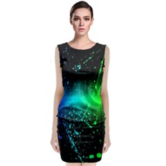 Space Galaxy Green Blue Black Spot Light Neon Rainbow Classic Sleeveless Midi Dress by Mariart