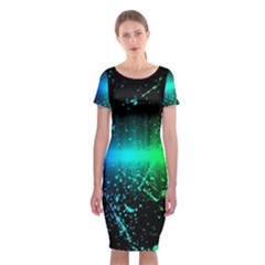 Space Galaxy Green Blue Black Spot Light Neon Rainbow Classic Short Sleeve Midi Dress by Mariart