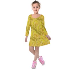 Summer Yellow Roses Dancing In The Season Kids  Long Sleeve Velvet Dress by pepitasart