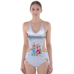 Cute Shabby Chic Floral Pattern Cut-out One Piece Swimsuit by NouveauDesign