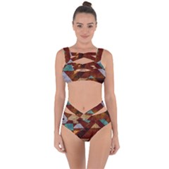 Turquoise And Bronze Triangle Design With Copper Bandaged Up Bikini Set  by digitaldivadesigns