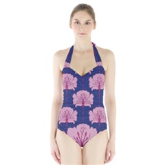 Beautiful Art Nouvea Floral Pattern Halter Swimsuit by NouveauDesign
