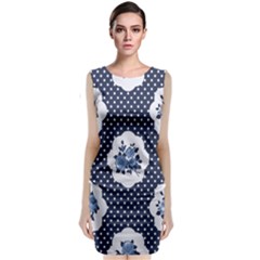 Shabby Chic Navy Blue Classic Sleeveless Midi Dress by NouveauDesign