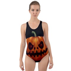 Halloween Pumpkin Cut-out Back One Piece Swimsuit by Valentinaart
