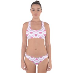 Art Deco Shell Pink White Cross Back Hipster Bikini Set by NouveauDesign