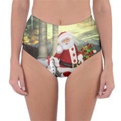 Sanata Claus With Snowman And Christmas Tree Reversible High-waist Bikini Bottoms by FantasyWorld7