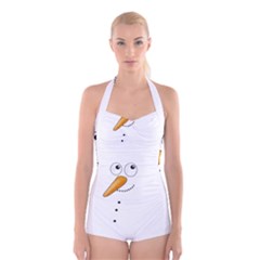 Cute Snowman Boyleg Halter Swimsuit  by Valentinaart