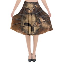 Awesome Skull With Rat On Vintage Background Flared Midi Skirt by FantasyWorld7