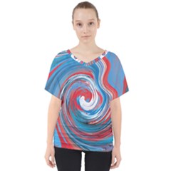 Red And Blue Rounds V-neck Dolman Drape Top by berwies