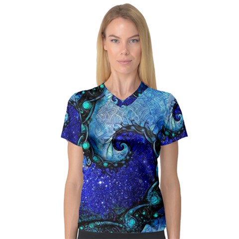 Nocturne Of Scorpio, A Fractal Spiral Painting V-neck Sport Mesh Tee by jayaprime