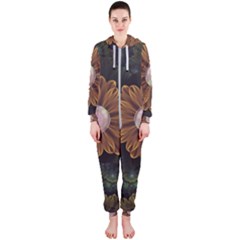 Abloom In Autumn Leaves With Faded Fractal Flowers Hooded Jumpsuit (ladies)  by jayaprime