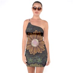 Abloom In Autumn Leaves With Faded Fractal Flowers One Soulder Bodycon Dress by jayaprime