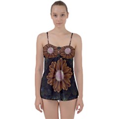 Abloom In Autumn Leaves With Faded Fractal Flowers Babydoll Tankini Set by jayaprime