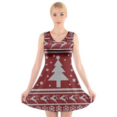 Ugly Christmas Sweater V-neck Sleeveless Skater Dress by Valentinaart