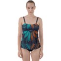 Beautiful Teal and Orange Paisley Fractal Feathers Twist Front Tankini Set View1