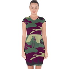 Camuflage Flag Green Purple Grey Capsleeve Drawstring Dress  by Mariart