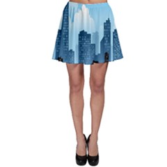 City Building Blue Sky Skater Skirt by Mariart