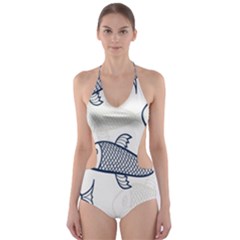 Fish Graphic Flooring Blue Seaworld Swim Water Cut-out One Piece Swimsuit by Mariart