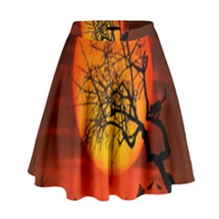Helloween Midnight Graveyard Silhouette High Waist Skirt by Mariart