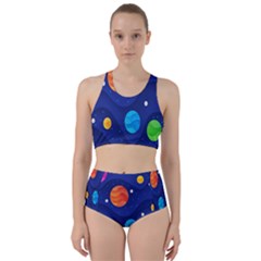 Planet Space Moon Galaxy Sky Blue Polka Racer Back Bikini Set by Mariart