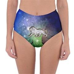 Wonderful Lion Silhouette On Dark Colorful Background Reversible High-waist Bikini Bottoms by FantasyWorld7