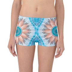 Clean And Pure Turquoise And White Fractal Flower Boyleg Bikini Bottoms by jayaprime