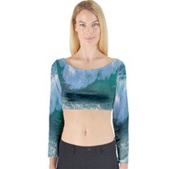 Awesome Wave Ocean Photography Long Sleeve Crop Top by yoursparklingshop