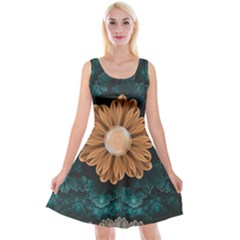 Beautiful Paradise Chrysanthemum Of Orange And Aqua Reversible Velvet Sleeveless Dress by jayaprime