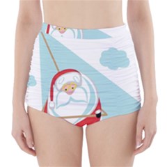 Christmas Santa Claus Paragliding High-waisted Bikini Bottoms by Alisyart
