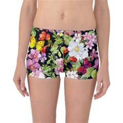Beautiful,floral,hand Painted, Flowers,black,background,modern,trendy,girly,retro Boyleg Bikini Bottoms by NouveauDesign