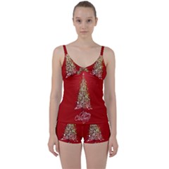 Tree Merry Christmas Red Star Tie Front Two Piece Tankini by Alisyart