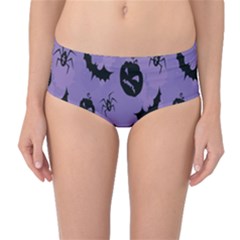 Halloween Pumpkin Bat Spider Purple Black Ghost Smile Mid-waist Bikini Bottoms by Alisyart