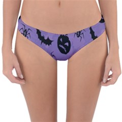 Halloween Pumpkin Bat Spider Purple Black Ghost Smile Reversible Hipster Bikini Bottoms