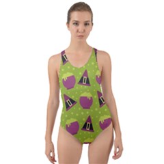Hat Formula Purple Green Polka Dots Cut-out Back One Piece Swimsuit by Alisyart