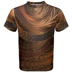 Brown, Bronze, Wicker, And Rattan Fractal Circles Men s Cotton Tee by jayaprime