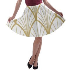 Art Deco, Beautiful,fan Pattern, Gold,white,vintage,1920 Era, Elegant,chic,vintage A-line Skater Skirt by NouveauDesign