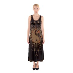 The Sign Ying And Yang With Floral Elements Sleeveless Maxi Dress by FantasyWorld7