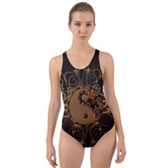 The Sign Ying And Yang With Floral Elements Cut-out Back One Piece Swimsuit by FantasyWorld7