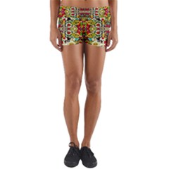 Chicken Monkeys Smile In The Floral Nature Looking Hot Yoga Shorts by pepitasart