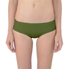 Large Red Christmas Hearts On Green Classic Bikini Bottoms by PodArtist