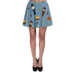 Pilgrims And Indians Pattern - Thanksgiving Skater Skirt by Valentinaart