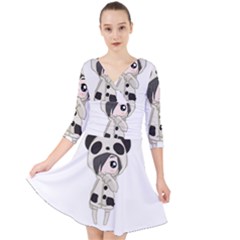 Kawaii Panda Girl Quarter Sleeve Front Wrap Dress	 by Valentinaart