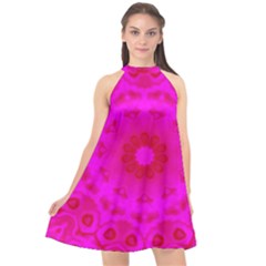 Pattern Halter Neckline Chiffon Dress  by gasi