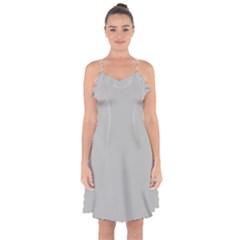 Grey And White Simulated Carbon Fiber Ruffle Detail Chiffon Dress by PodArtist