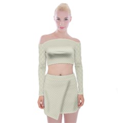 Rich Cream Stitched And Quilted Pattern Off Shoulder Top With Mini Skirt Set by PodArtist